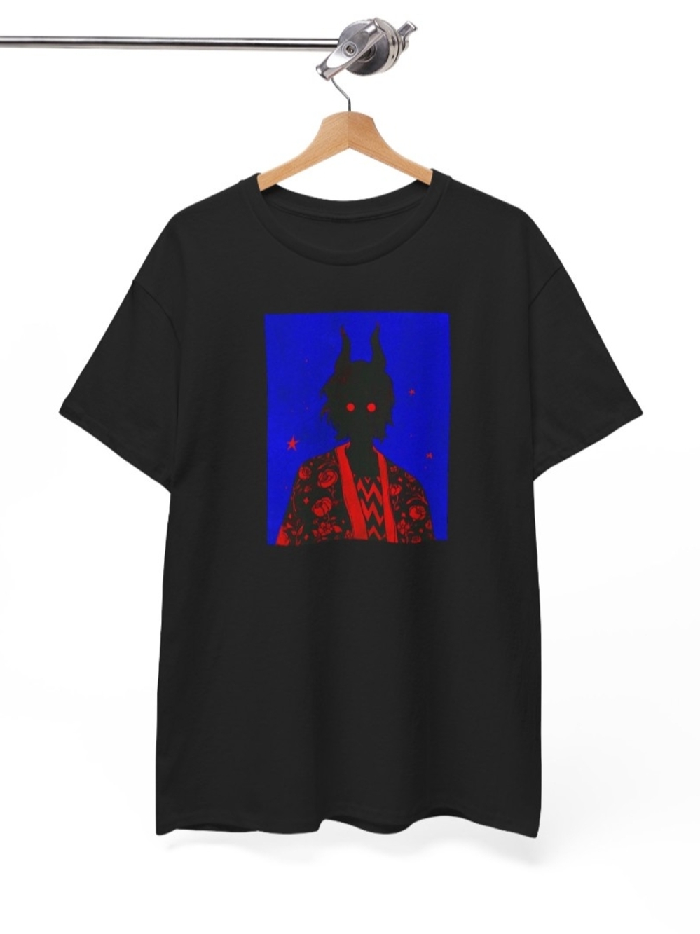 Gildan Black Tee with Red & Blue Demon Graphic